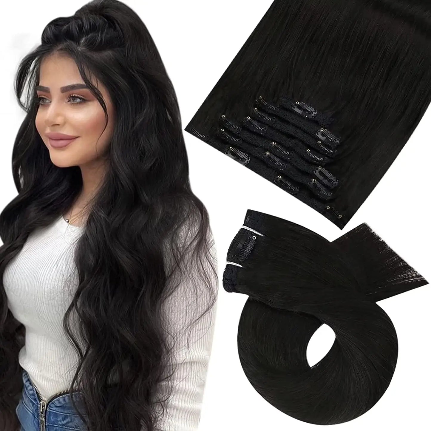 [Hot Sale] Moresoo Clip in Hair Extensions Real Natural Hair Remy Straight Set 5&7 Pcs Brazilian Clip in Human Hair Extensions