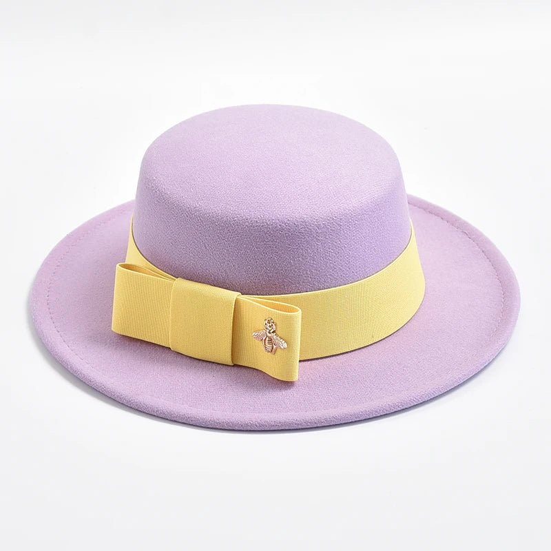 Fedora Hat for Women Fashion Formal Wedding Decorate Church Cap Flat Top Bow Party Jazz Hat Chapeau Femme