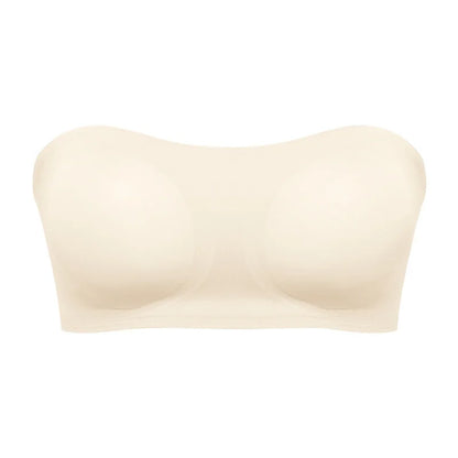 Women's Sexy Strapless Push Up Bra Removable Padded Seamless Ice Silk Top Women Invisible Beauty Back Anti-slip Off-shoulder Bra