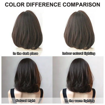 7JHH WIGS Short Straight Chocolate Bob Wig for Women Daily High Density Synthetic Layered Brown Hair Wigs with Neat Bangs