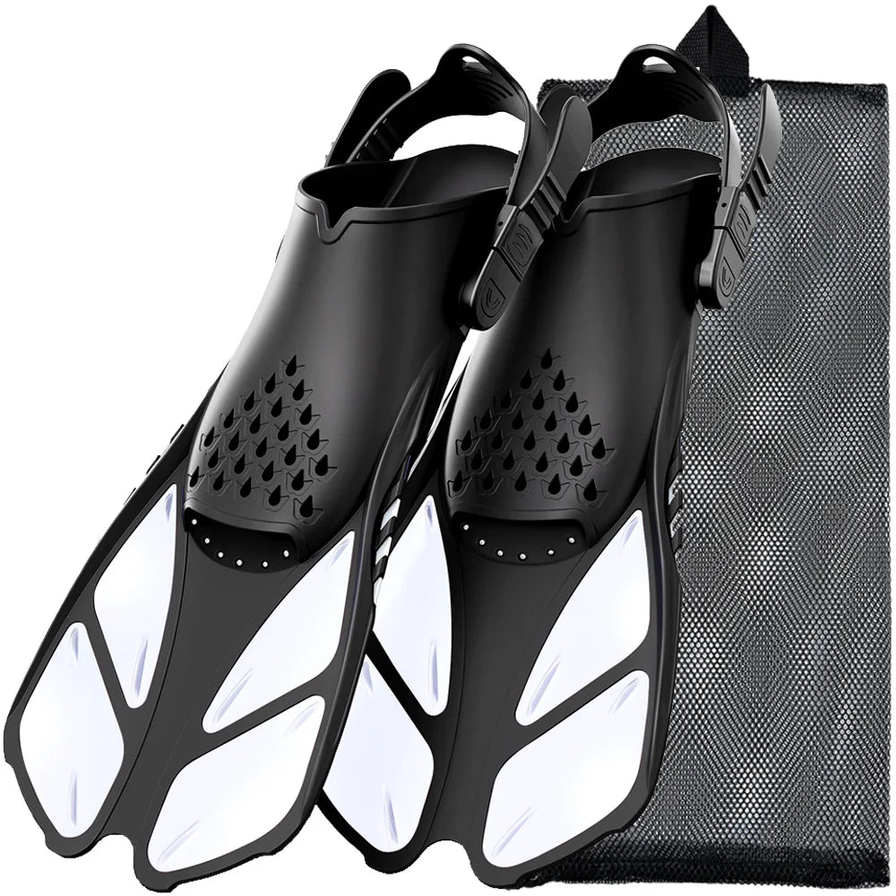 Snorkel Fins Adjustable Buckles Swimming Flippers Short Silicone Scuba Diving Shoes Open Heel Travel Size Adult Men Womens