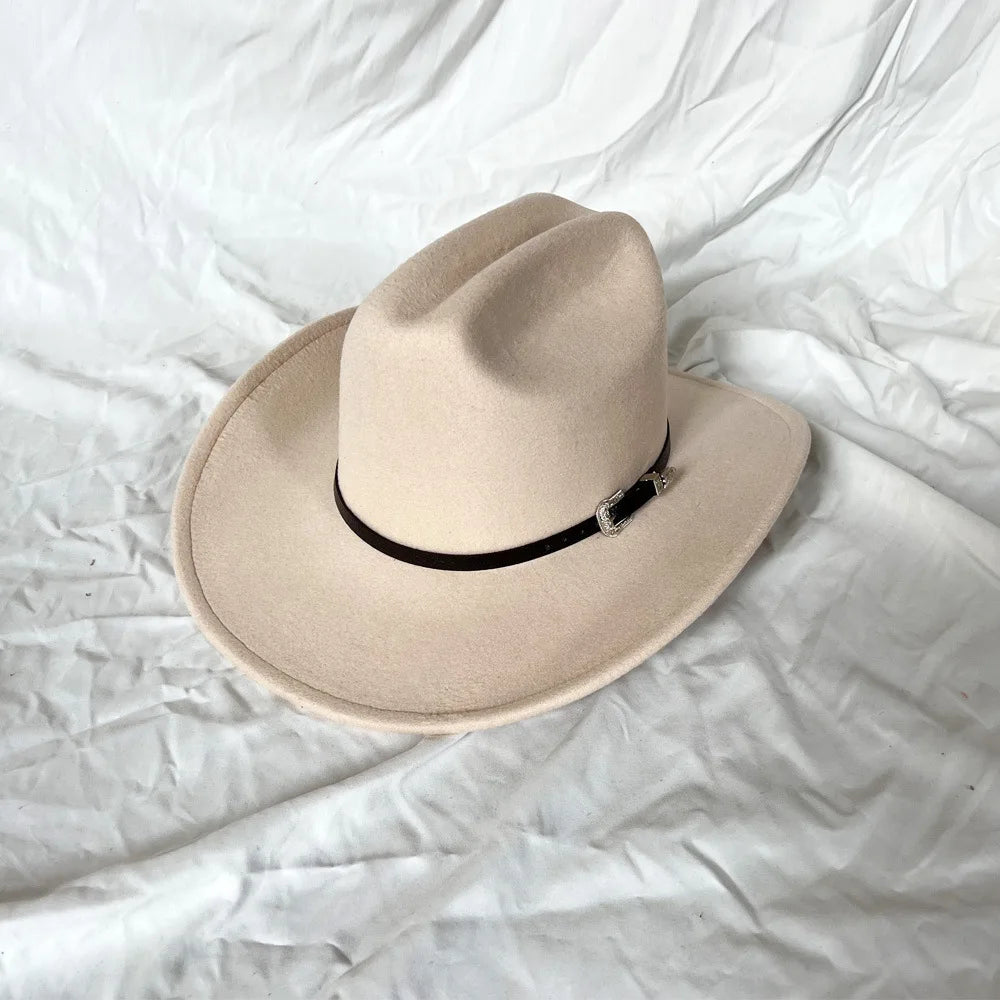 New Vintage Western Cowboy Hat For Men's Gentleman Lady Jazz Cowgirl With Leather Wide Brim Cloche Church Sombrero Hombre Caps