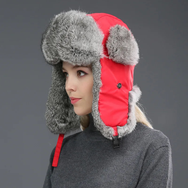 2024 New Winter Hat For Men Real Rabbit Fur Ear Cap Warm Winter Men Hat Fur Beret Russian Hats High Quality to Keep Warm