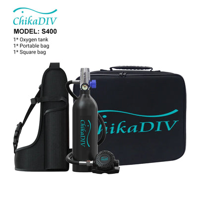 CHIKADIV C400 Mini Scuba Tank Oxygen Cylinder  Refillable 1L Capacity Diving Gear Diver Portable Diving Snorkeling Equipment