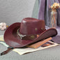 Faux Leather Western Cowboy Hats For Women Men Vintage Gentleman Dress Hats Panama Cowgirl Jazz Cap Sombrero Hombre