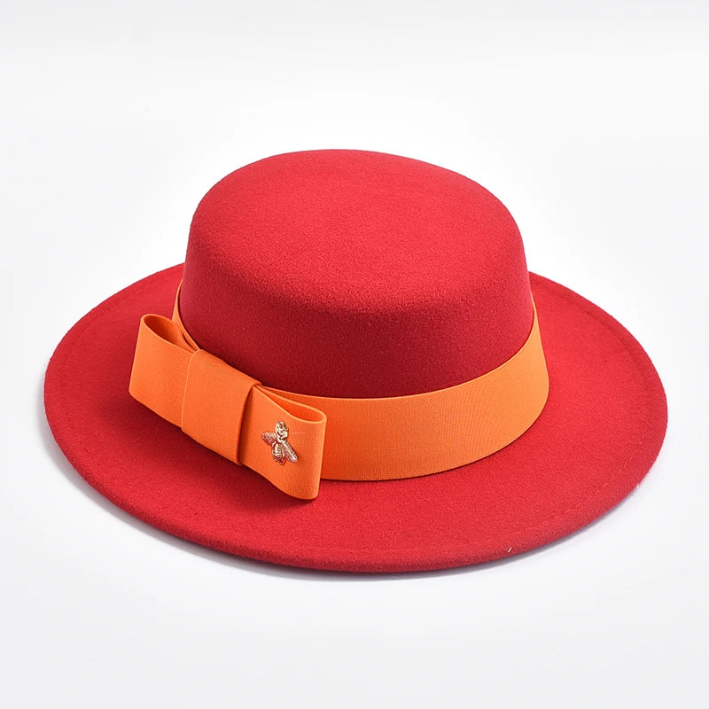 Fedora Hat for Women Fashion Formal Wedding Decorate Church Cap Flat Top Bow Party Jazz Hat Chapeau Femme