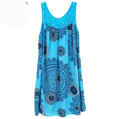 Women's clothing summer sleeveless camisole dress lace print sleeveless large swing loose sexy dress long skirt plus size