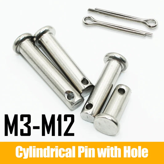 304 Stainless Steel with Hole Pin Shaft Cotter Pin Set Flat Head Cylindrical Pin Plug Pin Positioning Pin M3M4M5 M6 M8M10M12~M20
