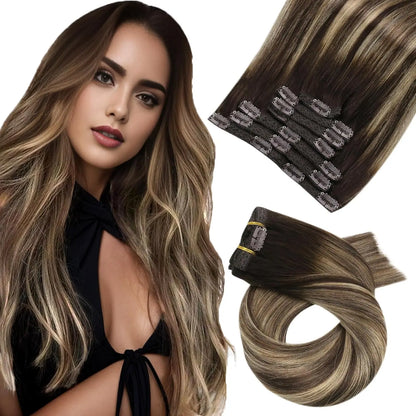 [Hot Sale] Moresoo Clip in Hair Extensions Real Natural Hair Remy Straight Set 5&7 Pcs Brazilian Clip in Human Hair Extensions