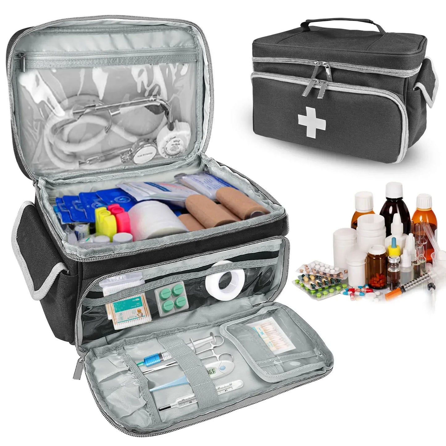 Travel First Aid Kit Bag for Home Medical Carry Bag Multifunctional Storage Organizer Layered Medicine Boxes Medicine Cabinet