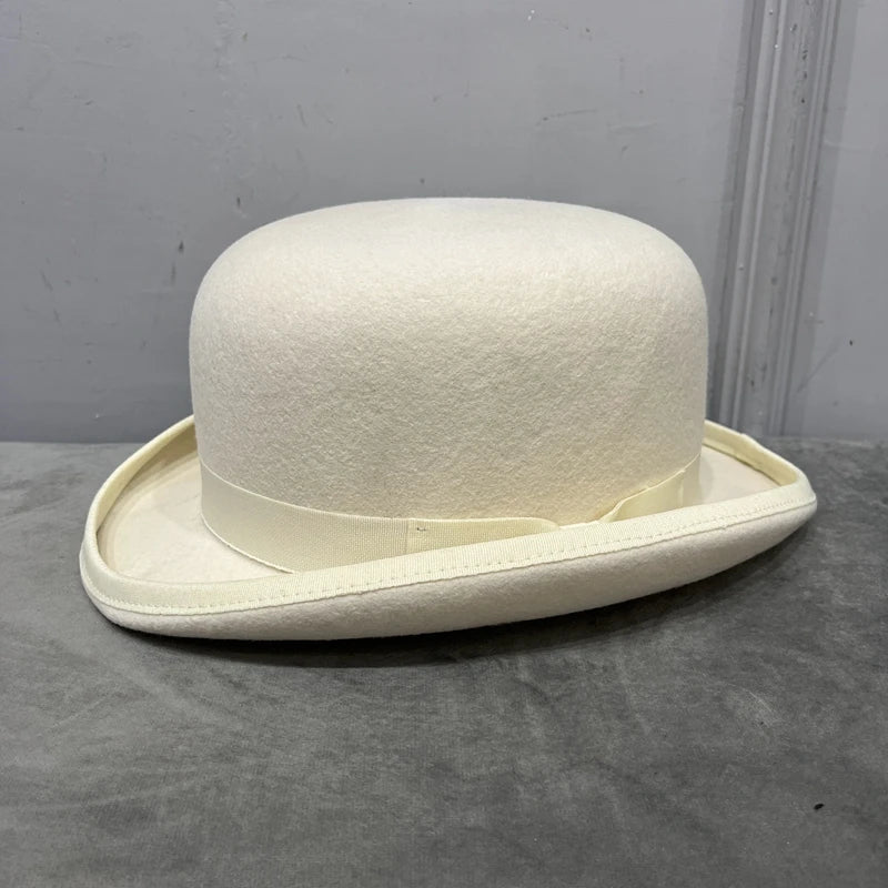 Wool Bowler Hat luxury felt billycock hats for men with belt rolled brim casquette men's cap