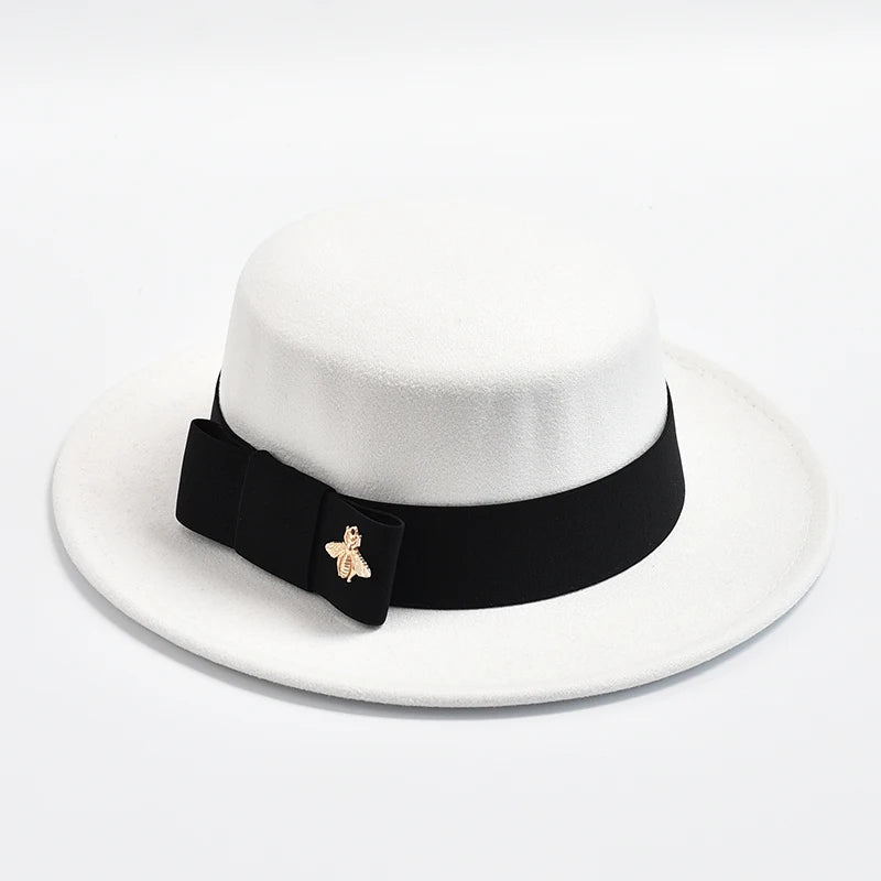 Fedora Hat for Women Fashion Formal Wedding Decorate Church Cap Flat Top Bow Party Jazz Hat Chapeau Femme