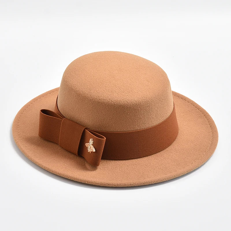 Fedora Hat for Women Fashion Formal Wedding Decorate Church Cap Flat Top Bow Party Jazz Hat Chapeau Femme