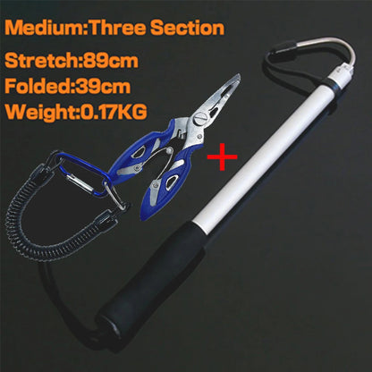 Squid Gaff Telescopic Fishing Gaff Stainless Steel Hook Spear Sea Boat Ice Fishing Tool Outdoor Telescoping Pole Fish Pliers