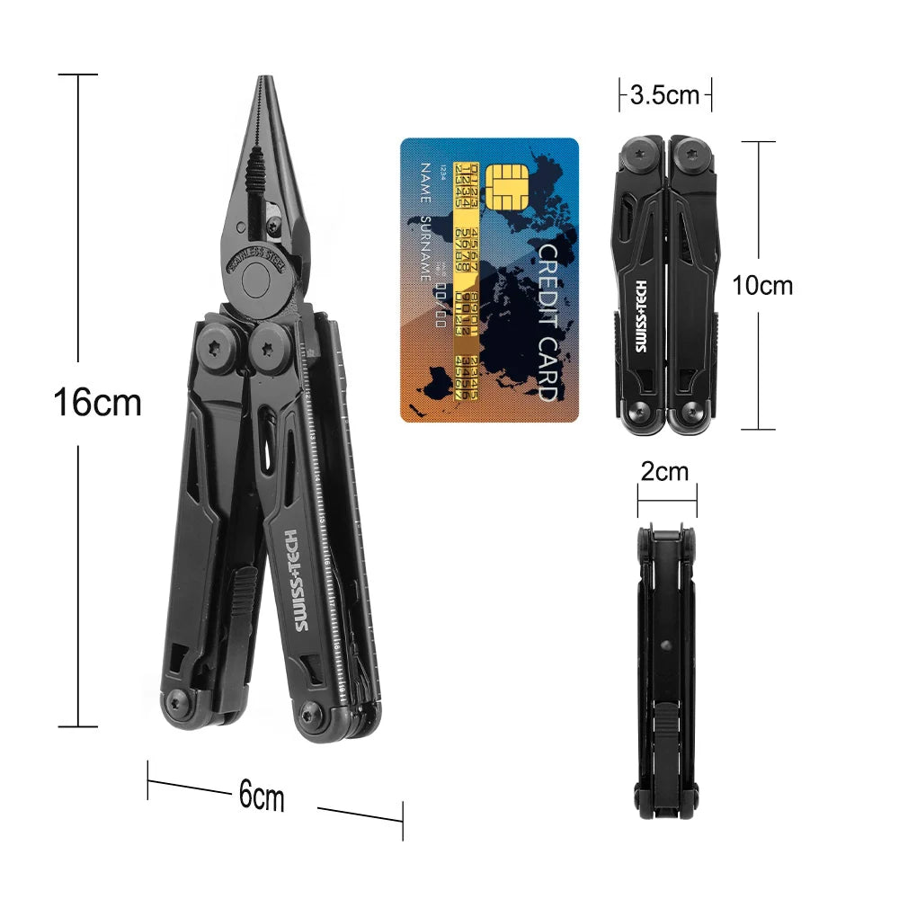 SWISS TECH 16 in 1 Camping Multitool Multi Plier Folding Plier Wire Stripper Outdoor Pocket Mini Portable New Arrival