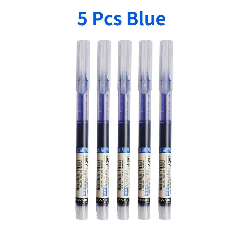 3-5Pcs Straight Liquid Gel Pen Quick-drying, Large-capacity 0.5mm Black Blue Ink for Writing School Office Stationery Supplies