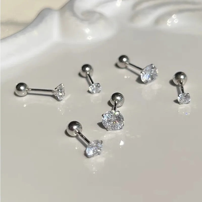 3Pairs Classic Round Zirconia Stud Earrings For Women, Stainless Steel Women's Cartilage, Tragus, Lobe, Daith Piercing Jewelry