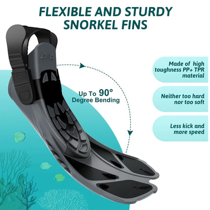 Snorkel Fins Adjustable Buckles Swimming Flippers Short Silicone Scuba Diving Shoes Open Heel Travel Size Adult Men Womens