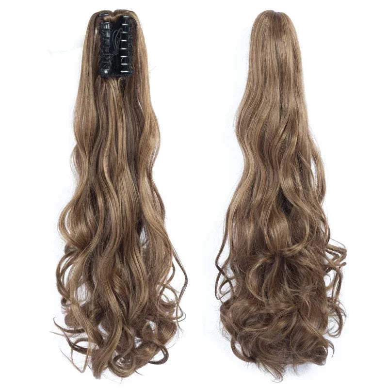 Synthetic Long Wavy Ponytail Ash Blonde Color Drawstring Ponytail Clip-on Hair Extensions For Women Black Blond Daily Use