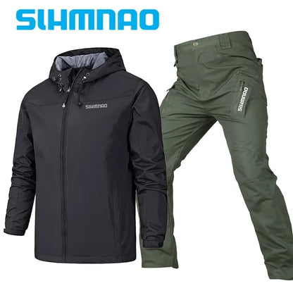 Spring and Autumn fishing suit set, hooded windproof and waterproof, outdoor mountaineering suit, tactical pants