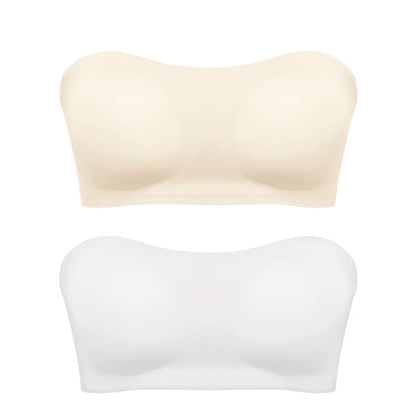 Women's Sexy Strapless Push Up Bra Removable Padded Seamless Ice Silk Top Women Invisible Beauty Back Anti-slip Off-shoulder Bra