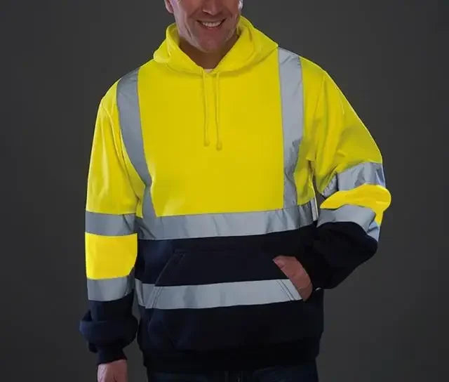 Men Reflective Strip Sanitation Overalls Fleece Hooded Jacket for Cold-Proof Outdoor Sweater Work Safety Coat Outdoor
