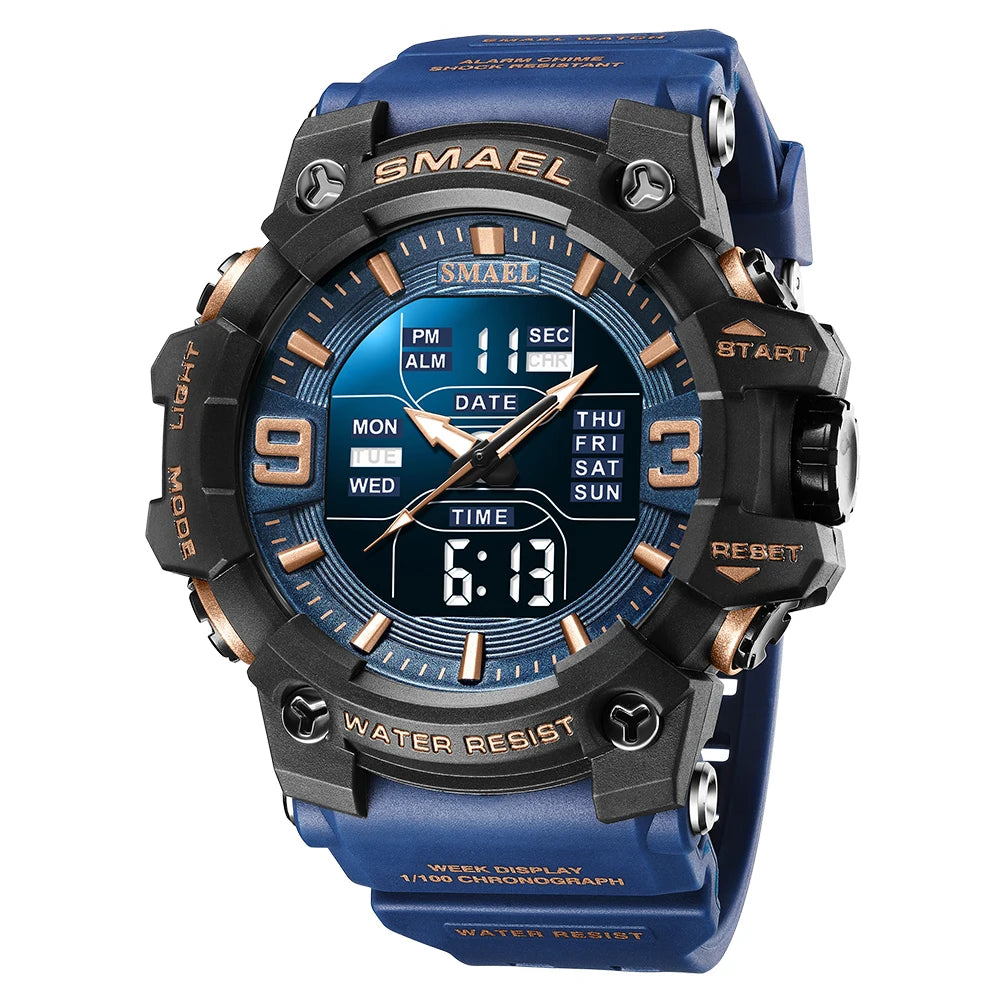 SMAEL Waterproof 5Bar Sports Digital Watch Male Large Dial Daily Alarm Stopwatch Men's Electronic Wristwatch Clock 8049