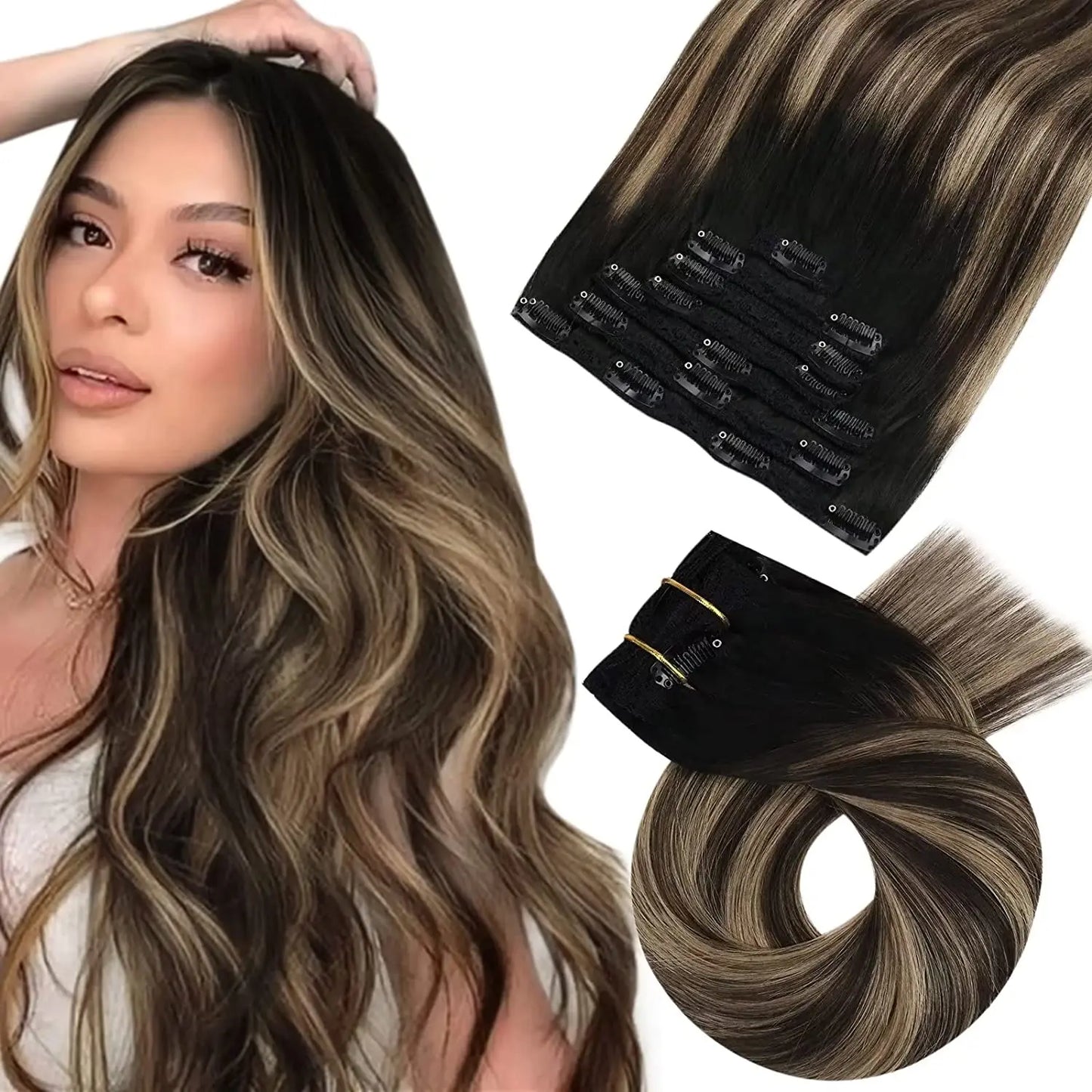 [Hot Sale] Moresoo Clip in Hair Extensions Real Natural Hair Remy Straight Set 5&7 Pcs Brazilian Clip in Human Hair Extensions