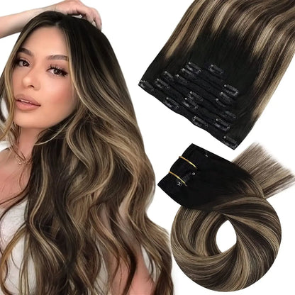 [Hot Sale] Moresoo Clip in Hair Extensions Real Natural Hair Remy Straight Set 5&7 Pcs Brazilian Clip in Human Hair Extensions