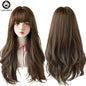 7JHH WIGS Popular Brown Ash Long Deep Wave Hair Lolita Wigs With Bangs Synthetic Wig For Women Fashion Thick Curls Wigs Girl