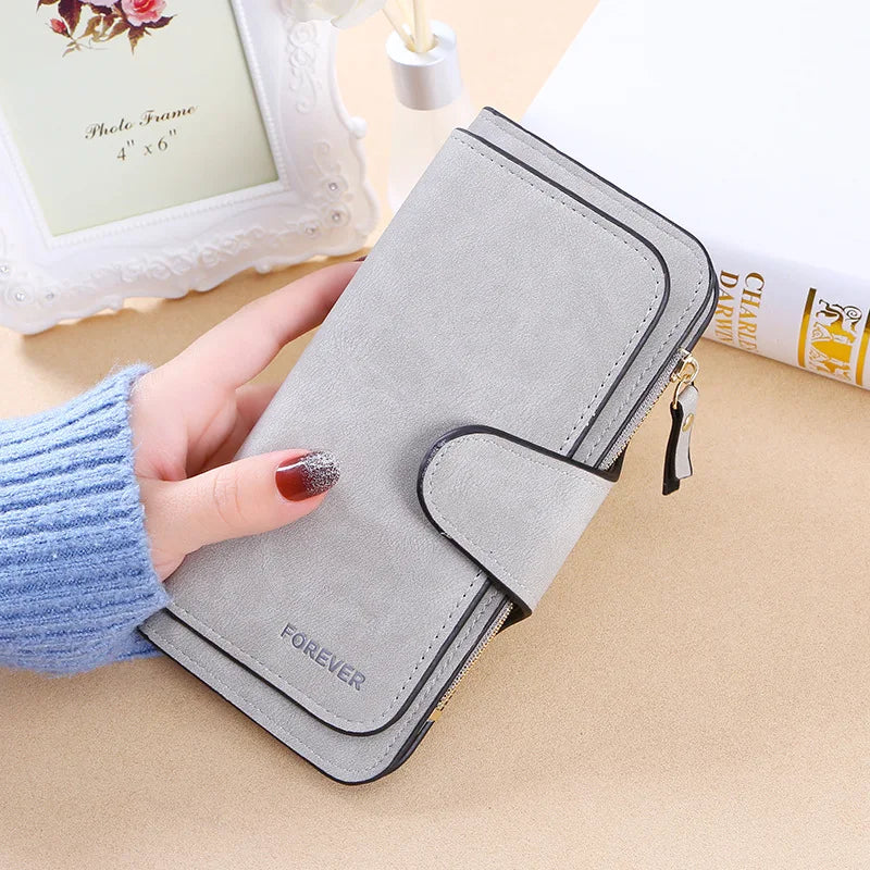 New buckle women's Korean version wallet three fold fashion women's bag multi-card women's purse frosted two-tone fabric
