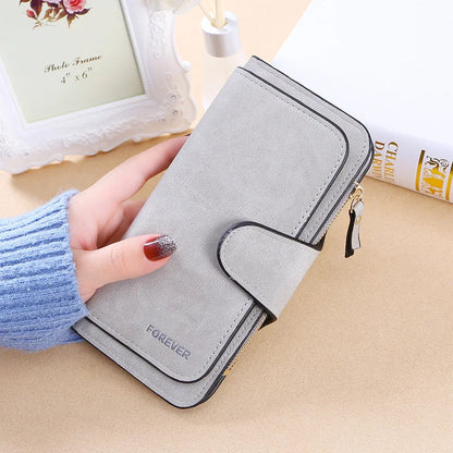 New buckle women's Korean version wallet three fold fashion women's bag multi-card women's purse frosted two-tone fabric