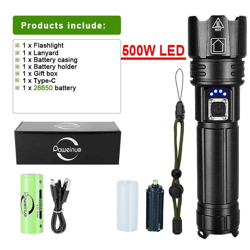 Most Powerful LED Flashlight Rechargeable Torch Lighting 1500M Tactical Lantern Ultra Powerful Flashlight With Usb Charging