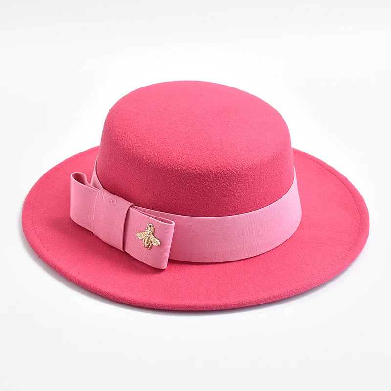 Fedora Hat for Women Fashion Formal Wedding Decorate Church Cap Flat Top Bow Party Jazz Hat Chapeau Femme