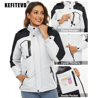 KEFITEVD Women's Winter Heavyweight Snowboard Skiing Jacket Outdoor Thermal Warm Hiking Jackets Coats Windbreaker Outwear Casual