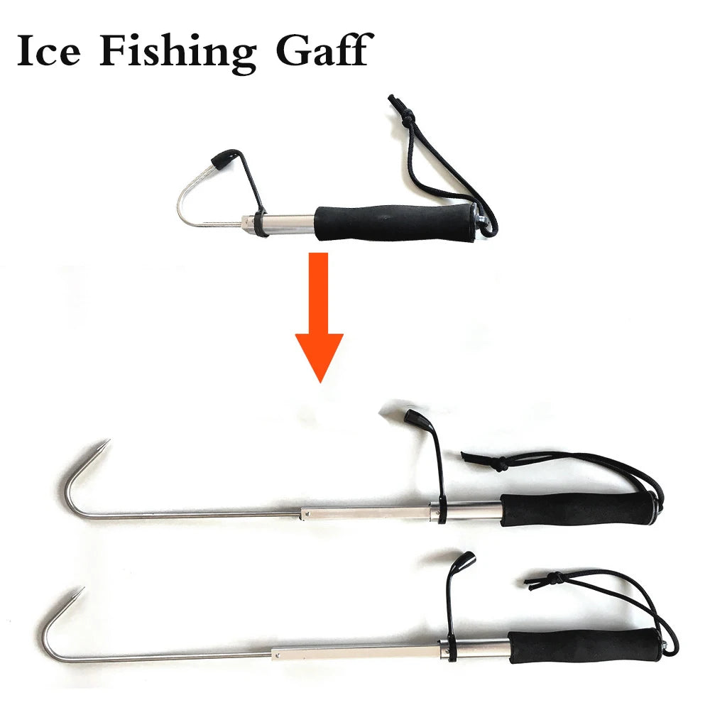 Squid Gaff Telescopic Fishing Gaff Stainless Steel Hook Spear Sea Boat Ice Fishing Tool Outdoor Telescoping Pole Fish Pliers