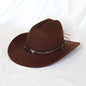 New Vintage Western Cowboy Hat For Men's Gentleman Lady Jazz Cowgirl With Leather Wide Brim Cloche Church Sombrero Hombre Caps