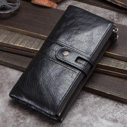 CONTACT'S Men Clutch Wallet Genuine Leather Long Wallet Hasp Card Holder Vintage Male Zipper Coin Purse Money Bag Portemonnee