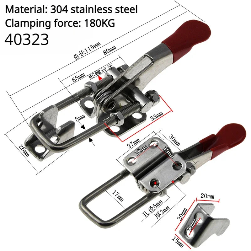 304 Stainless Steel / Iron galvanized Quick Fixture Adjustable Buckle Lock Clamp Box Buckle Horizontal Fixture Door Bolt Clamp