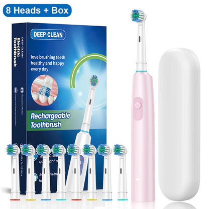 Electric Toothbrush Rotary Rechargeable Electric Toothbrush for Adults Rotating Electric Toothbrushes with 8 Soft Brush Heads