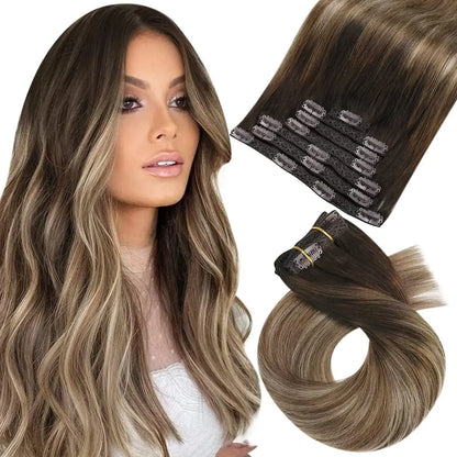 [Hot Sale] Moresoo Clip in Hair Extensions Real Natural Hair Remy Straight Set 5&7 Pcs Brazilian Clip in Human Hair Extensions