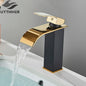 Brushed Golden Basin Faucets Elegant Waterfall Bathroom Sink Faucet Single Lever Hole Deck Mount Brass  Mixer Taps