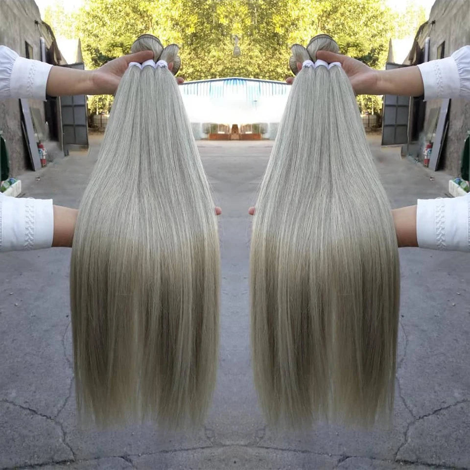 Bone Straight Hair Bundles Salon Natural Hair Extensions Fake Fibers Super Long Synthetic Yaki Straight Hair Weaving Full to End