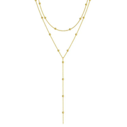 Gold Plated Lariat Necklace for Women Double Laryer Long Chain Drop Pendant Choker Necklaces Fashion Gifts