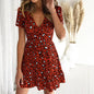 Summer New Women's Fashion Casual Dresses Leopard Print Deep V-Neck Lotus Leaf Edge Dress