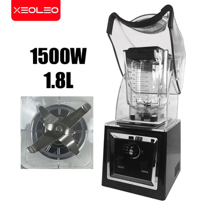 XEOLEO 3 In 1 Commercial Blender with Noise Reduction Cover Mixer Juicer Fruit Food Processor Ice Smoothies BPA Free 1.8L Jar