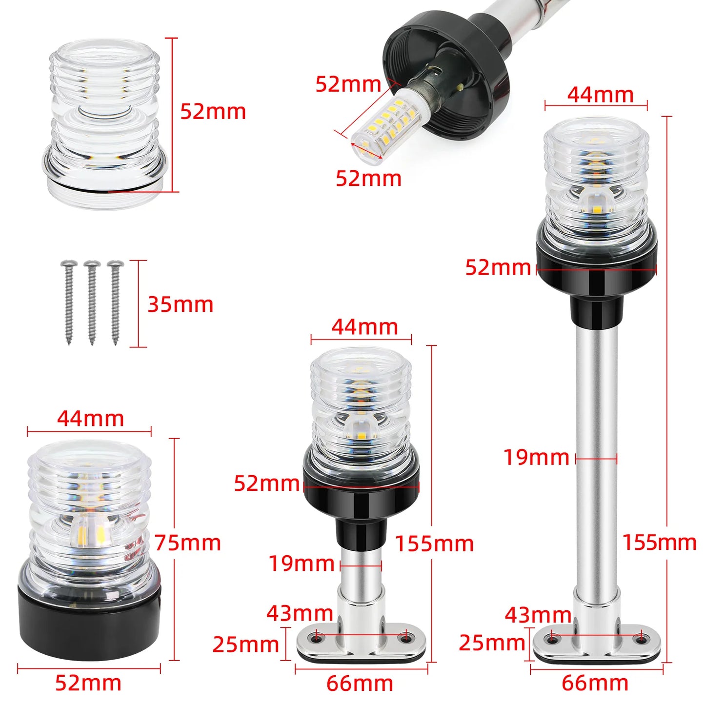 AD 12V 24V Sailing Signal Light Boat Navigation Light Fold Down 360 Degree LED for Yacht Marine Anchor Light Boat Accessories