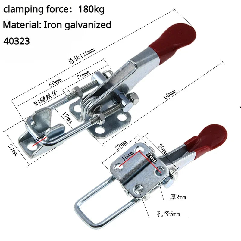 304 Stainless Steel / Iron galvanized Quick Fixture Adjustable Buckle Lock Clamp Box Buckle Horizontal Fixture Door Bolt Clamp