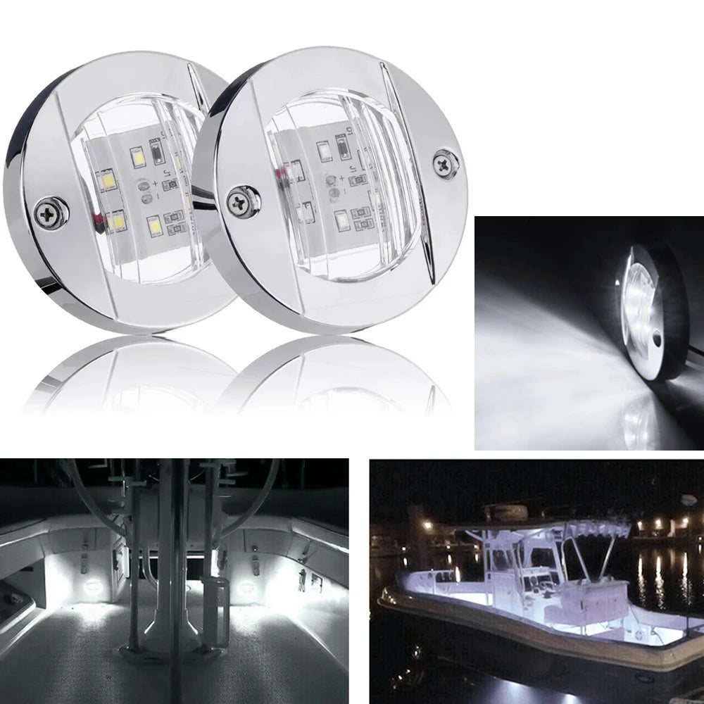 3Inch 6 Led Round Chrome Marine LED Transom Mount Stern Anchor Navigation Light Waterproof Boat Marine Lights 6-2835-SMD 12V DC