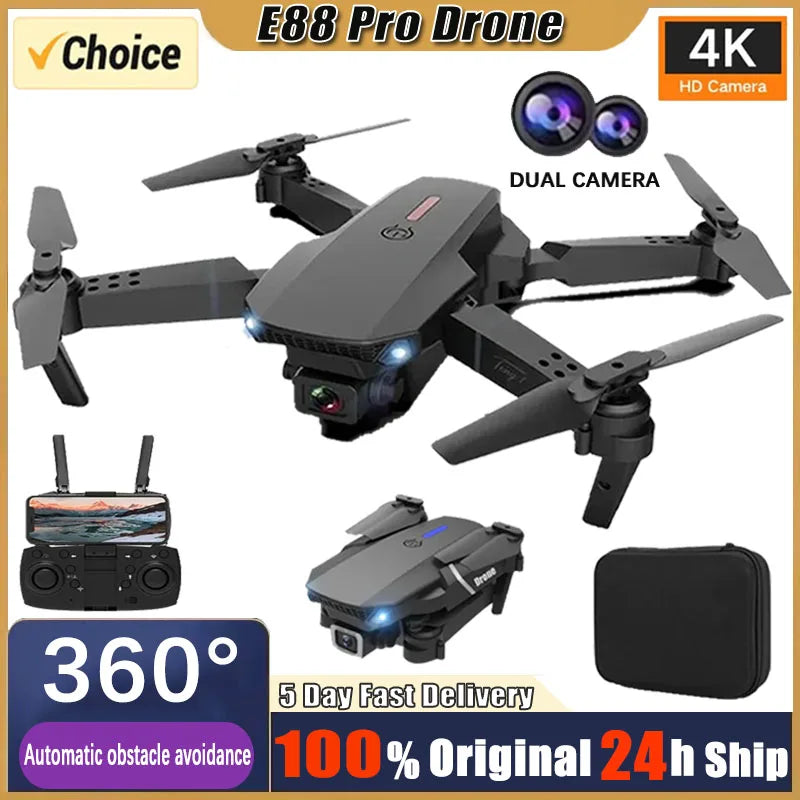 E88Pro RC Drone 4K Professinal With 1080P Wide Angle Dual HD Camera Foldable RC Helicopter WIFI FPV Height Hold Apron Sell Gift